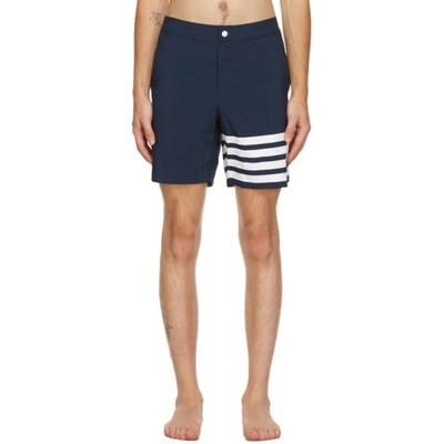 Thom Browne Badeshorts Mit Druckknopf In Blue