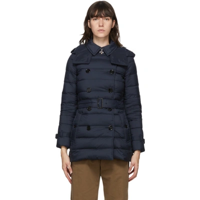 Burberry Arniston Short Double-breasted Quilted Coat In Midnight Blue