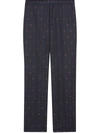 Gucci Gg Pinstripe Straight Leg Crop Wool Pants In Blue & Red
