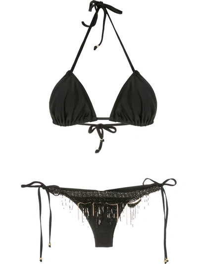 Amir Slama Embroidered Triangle Bikini Set In Black