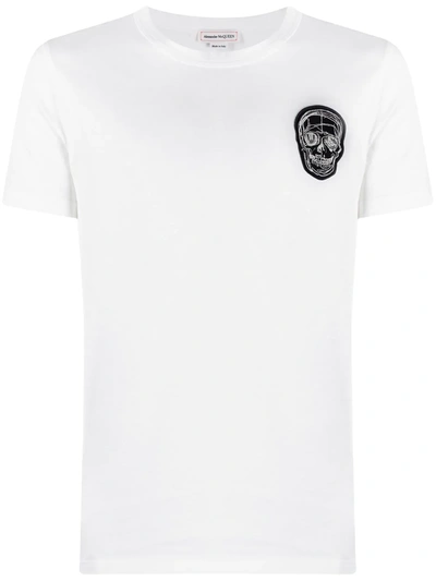 Alexander Mcqueen Man White Skull Patch T-shirt In White,silver,metallic