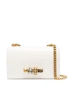 Alexander Mcqueen Mini Jeweled Croc Embossed Leather Satchel In Deep Ivory