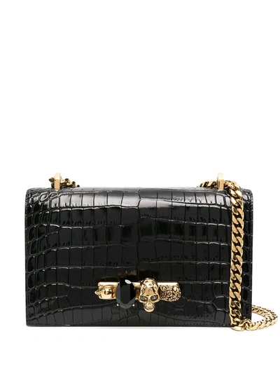 Alexander Mcqueen Embossed Knuckleduster Shoulder Bag In Black