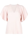 STELLA MCCARTNEY RUFFLE-SLEEVE V-NECK BLOUSE