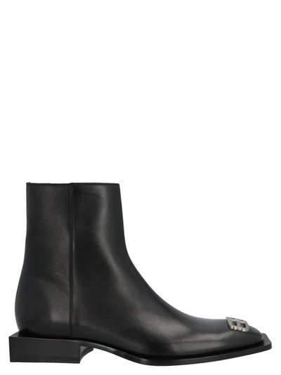 Balenciaga Logo-hardware Square-sole Leather Boots In Black