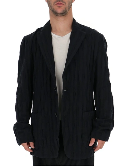 Issey Miyake Crinkle Pleated Single Breasted Blazer In Black
