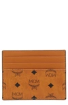 Mcm Mini Visetos Canvas Card Case With Money Clip In Cognac