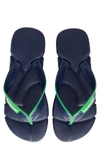 Havaianas Power Three-tone Flip Flops In Navy Blue/green Leaf