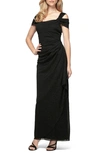 ALEX EVENINGS COLD SHOULDER RUFFLE GLITTER CHIFFON GOWN,133026