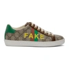 GUCCI BEIGE & BROWN 'FAKE/NOT' ACE SNEAKERS