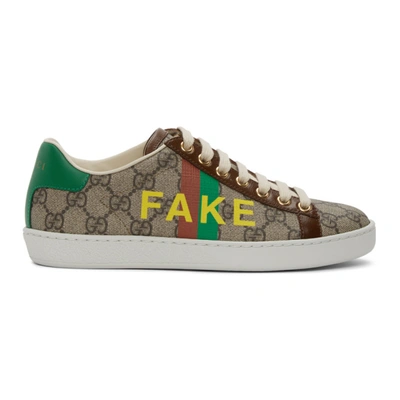 Gucci New Ace Leather-trimmed Printed Coated-canvas Sneakers In Grey