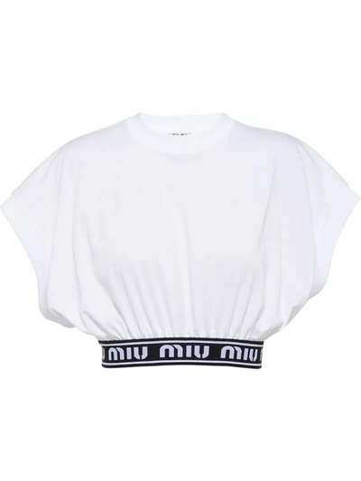 Miu Miu White Cropped T-shirt With Logo Band
