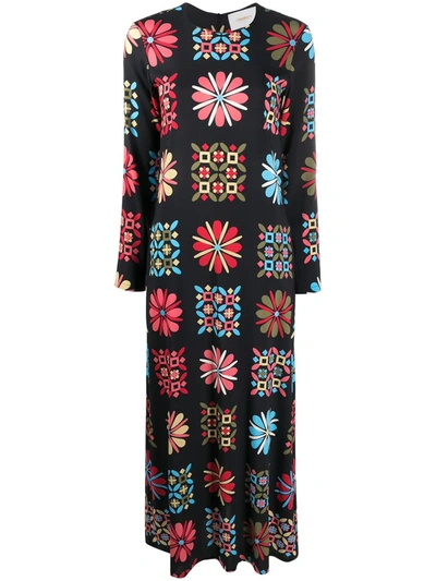 La Doublej Sable Long Sleeve Swing Maxi Dress In Multicolour