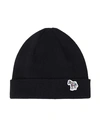 Ps By Paul Smith Ps Paul Smith Men Hat Zebra Beanie Man Hat Black Size Onesize Lambswool In Black