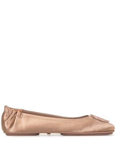 Tory Burch Minnie Embellished-logo Travel Ballet Flat, Satin In Blush