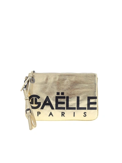 Gaelle Paris Logo Laminated Clutch Bag In Gold Colour