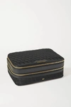 ANYA HINDMARCH LEATHER-TRIMMED VELVET-JACQUARD JEWELRY CASE