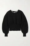 ALEXANDER WANG FAUX PEARL-EMBELLISHED DISTRESSED WOOL-BLEND SWEATER