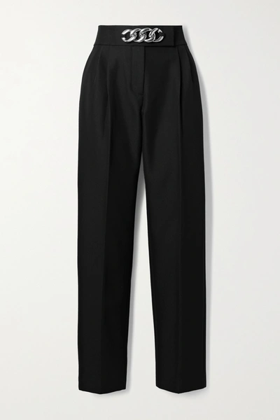 Alexander Wang Chain-embellished Pleated Wool-blend Twill Straight-leg Trousers In Black