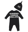 BURBERRY BABY弹力棉质连身衣和帽子套装,P00529077