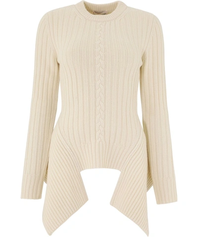 Alexander Mcqueen Asymmetric Ribbed And Cable-knit Wool And Cashmere-blend Sweater In Ivory