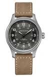 HAMILTON KHAKI FIELD TITANIUM AUTOMATIC LEATHER STRAP WATCH, 42MM,H70545550