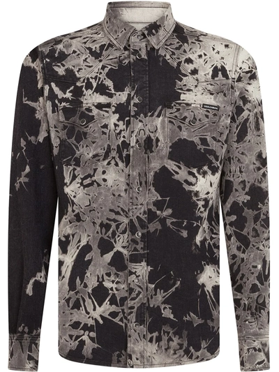 Dolce & Gabbana Foliage-print Denim Shirt In Black