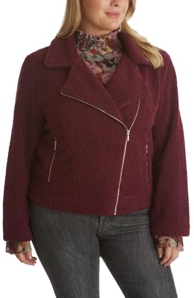 Adyson Parker Faux Shearling Moto Jacket In Deep Wine