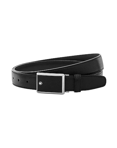 MONTBLANC MONTBLANC RECTANGULAR FRAMED BLACK SAFFIANO PRINTED LEATHER & STAINLESS STEEL PLATE BUCKLE BELT MAN ,46728386IW 1