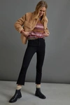Mother The Insider Crop Distressed High-rise Flared Jeans In Black