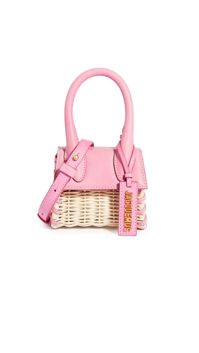 Jacquemus Pink Le Chiquito Wicker Mini Bag In Fuchsia,pink,beige