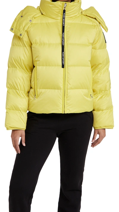 Tory Sport Cropped Performance Satin Down Jacket In Citrea