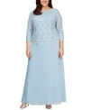 ALEX EVENINGS PLUS SEQUINED SCALLOPED EDGE LACE TOP GOWN
