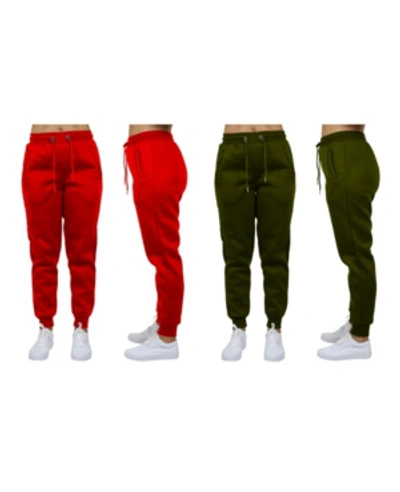 Galaxy By Harvic Women's Loose Fit Fleece Jogger Sweatpants, Pack Of 2 In Red - Olive