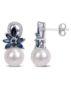 MACY'S FRESHWATER CULTURED PEARL (9-9.5MM), SAPPHIRE (1 5/8 CT. T.W.) AND DIAMOND (1/8 CT. T.W.) FLORAL EAR
