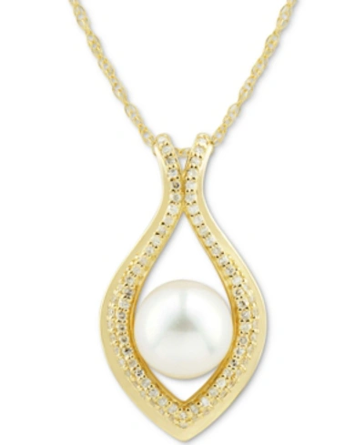 Honora Cultured Freshwater Pearl (8mm) & Diamond (1/5 Ct. T.w.) 18" Pendant Necklace In 14k Gold In Yellow Gold