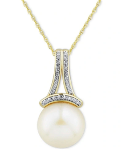 Honora White Cultured Ming Pearl (12mm) & Diamond (1/10 Ct. T.w.) 18" Pendant Necklace In 14k Gold In Yellow Gold