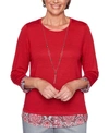 ALFRED DUNNER PLUS SIZE WELL RED LAYERED-LOOK TOP
