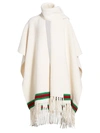 GUCCI WOMEN'S WOOL MOSS STITCH WRAP CAPE WITH GREEN & RED STRIPE,0400010977974