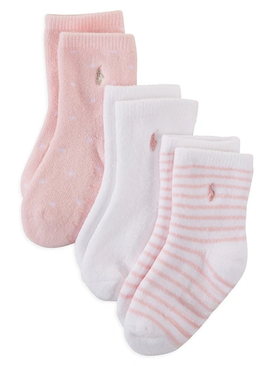 Ralph Lauren Babies' Classic 3-pack Socks In White Pink
