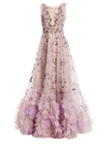 Marchesa Women's Illusion V-neck 3d Appliqué Gown In Lavender