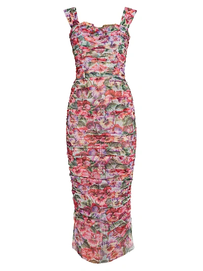 Dolce & Gabbana Women's Tulle Floral-print Ruched Dress
