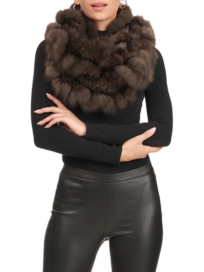 Gorski Sable Fur Knit Infinity Scarf With Ruffles In Dark Brown