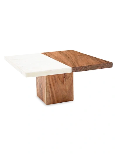 Anaya Wood & White Marble Platter Stand