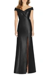 Alfred Sung Portrait Collar Satin Trumpet Gown In Black