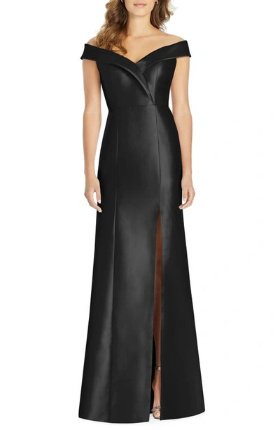 Alfred Sung Portrait Collar Satin Trumpet Gown In Black