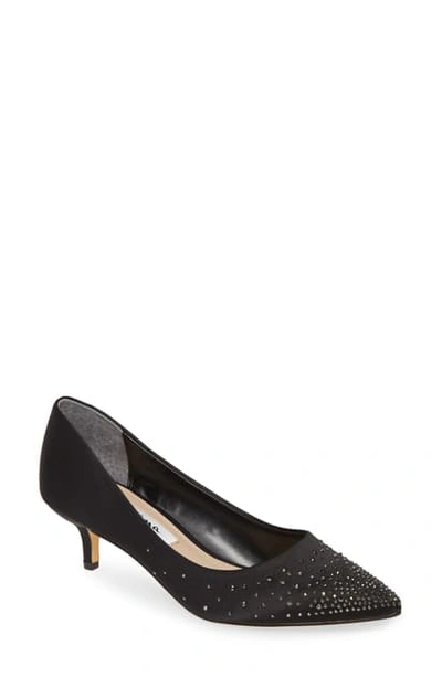 Nina Womens Rhinestone Slip-on Kitten Heels In Noir Dreamland