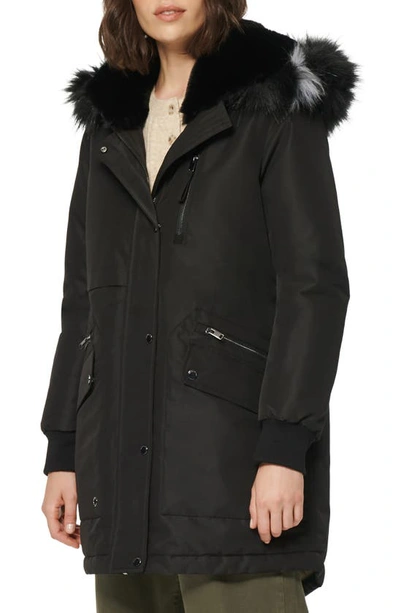 Marc New York Carina Water Resistant Hooded Parka With Faux Fur Trim In Black