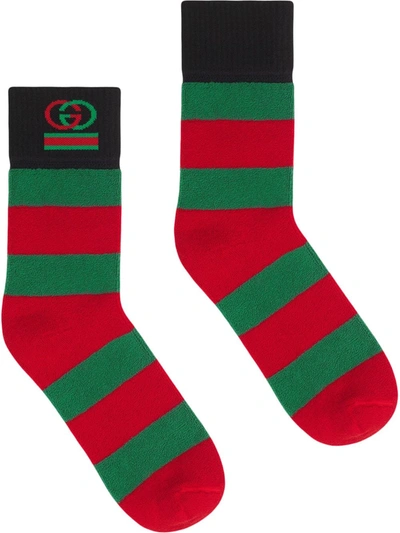 Gucci Striped Logo Detail Socks In Red