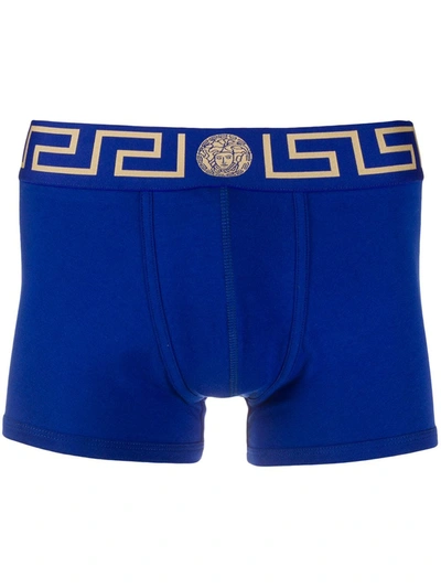 Versace Iconic Low-rise Stretch-cotton Trunks In Blue